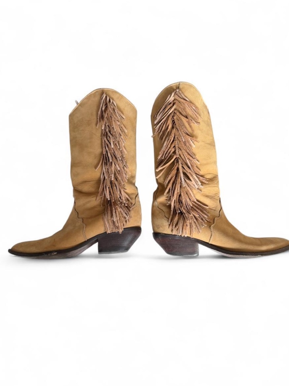 Vintage Zodiac Tan Suede Fringe Western Cowboy Boots size 8.5